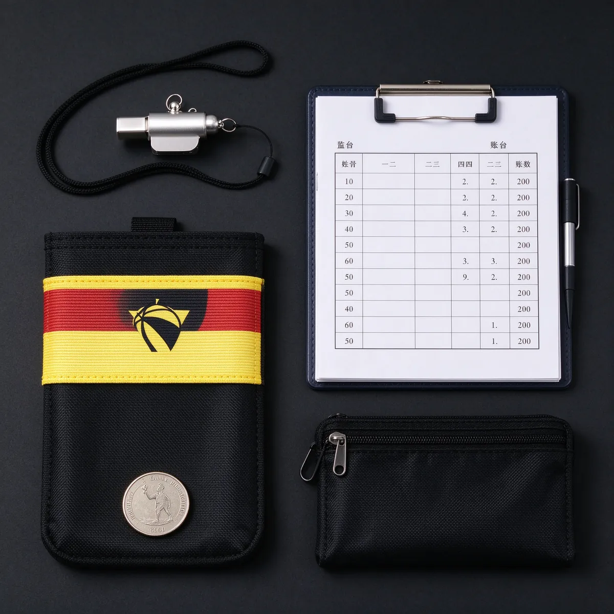 Basketball referee kit whistle scorebook