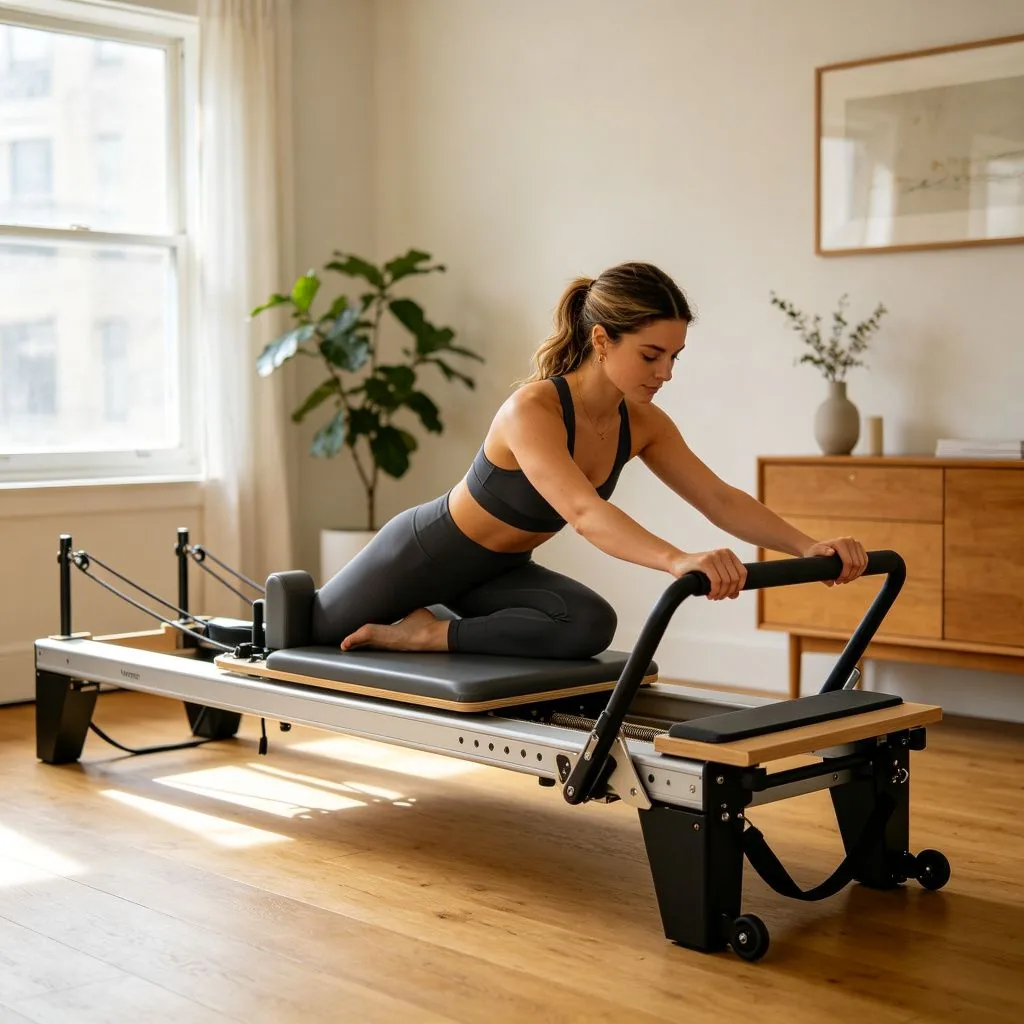 Foldable Pilates Reformer Space Saving Wooden Core Bed Home Use Pilates Equipment for Posture Cor - image 4