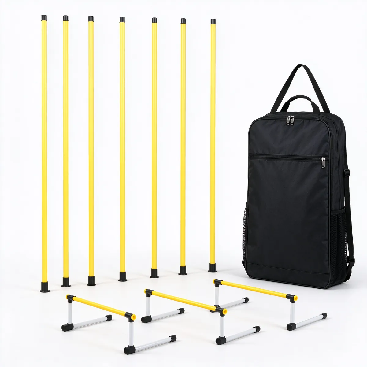 Agility poles and hurdles training set